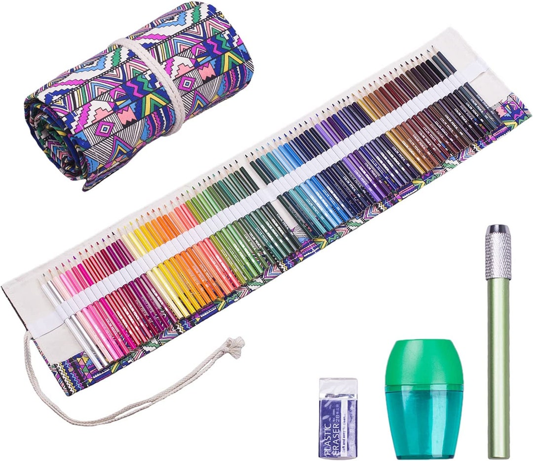 72count Colored Pencils Kit With Canvas Reel for Coloring Etsy