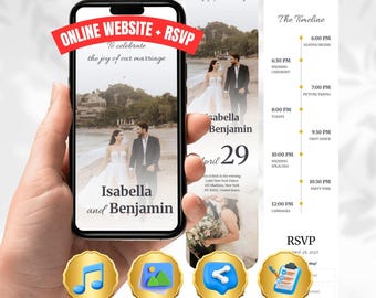 Minimalist Wedding Website Invitation with RSVP & Music | Custom Digital Wedding Invitation | Modern Online Wedding Invite