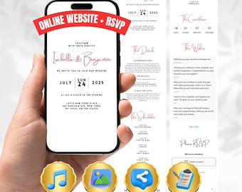 Minimalist Blush Pink Wedding Website Invitation with RSVP & Music | Custom Digital Wedding Invitation | Modern Online Wedding Invite