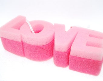 pink bath shower sponge scrubber LOVE themed