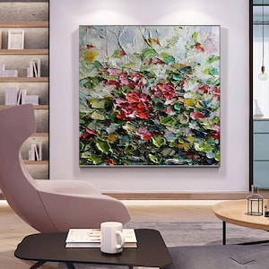 Flower Painting -Thick Texture Oil Painting -Hand-Painted Oil Painting Summer Green Plant- Unframed QL1055