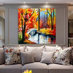 Romantische Herbstlandschaft -Moderne Wandkunst- Leinwandbild 100% Handgemalt- Dekorative Malerei-Ungerahmt QL1041