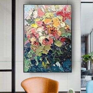 Large abstract wall painting- Hand painted Floral oil painting- beautiful roses Wall art Picture -acrylic texture home room decor QW1017