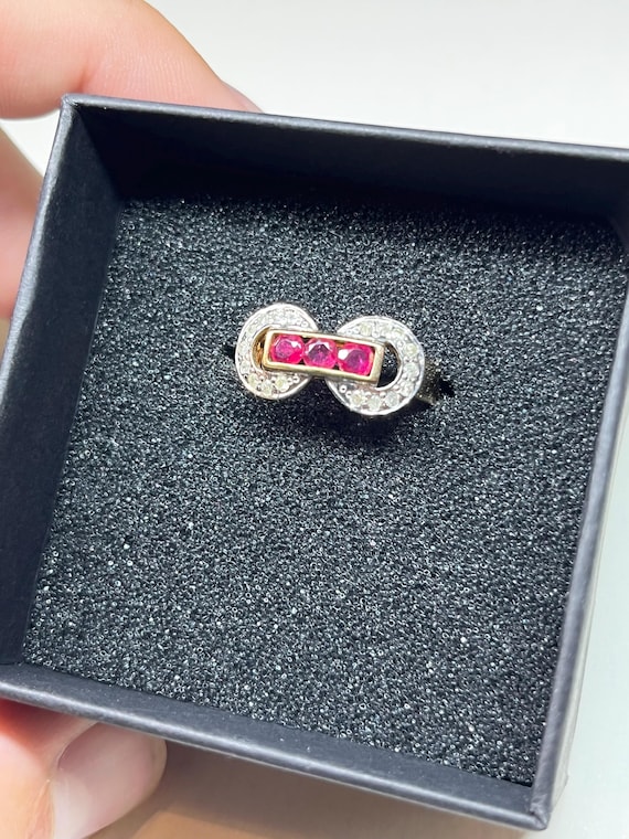 18k Solid Gold Natural Diamond/Ruby Eternity Ring - image 1