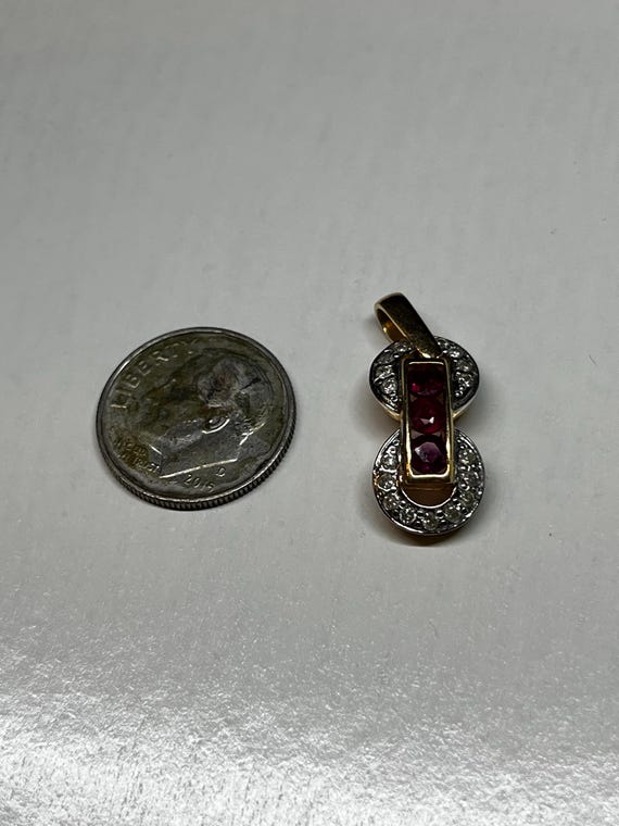18k Solid Gold Natural Ruby/Diamond Eternity Pend… - image 1