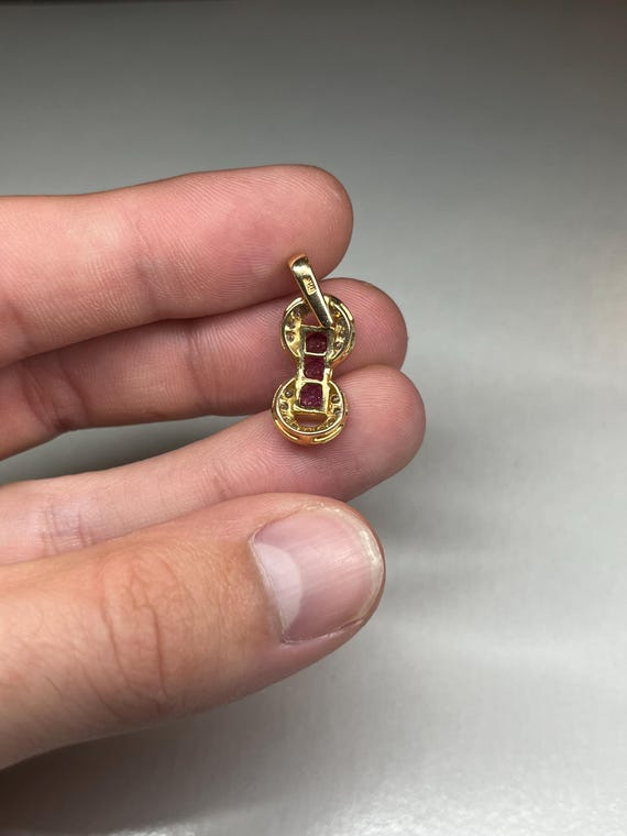18k Solid Gold Natural Ruby/Diamond Eternity Pend… - image 3
