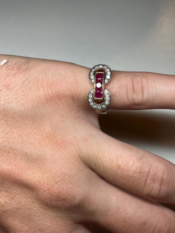 18k Solid Gold Natural Diamond/Ruby Eternity Ring - image 3