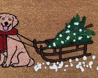 Winter Golden Retriever Doormat