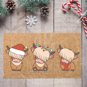 Winter Highland Cow Doormat