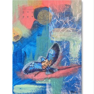 Blue Bird Original Collage Abstract Painting 5x7 - Etsy