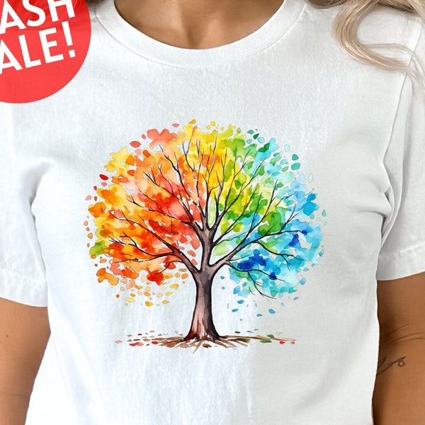 Three Of Life Shirt, Colorful Tree Shirt, Tree Art Shirt, Gift For Nature Lover, Cute Watercolor Tree Shirt, Tree Lover Gift, Girls Tree Tee