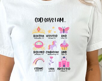 God Says I Am Princess Shirt, Christian Clothing, Cute Christian Women Gift, Princess Themed Believer Shirt, Church Shirt, Biblical Tee, Mom