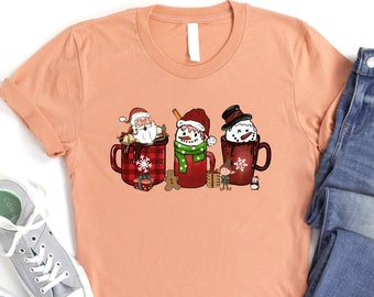 Christmas Coffee Shirt, Holiday Shirt For Women, Iced Latte Snowmen Tshirt, Christmas Latte Tshirt, Snowmen Coffee Shirt, Coffee Lover Shirt