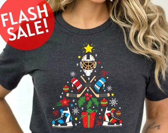 Christmas Ice Hockey Shirt, Xmas Sport Shirt, Christmas Gift For Hockey Player, Hockey Vibes Shirt, Hockey Holiday Shirt, Ugly Christmas Tee