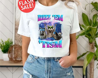 Rizz Em With The Tism Shirt, Neurodivergent Shirt, Vintage Raccoon Bootleg Shirt, Autism Awareness Tshirt, Sped Teacher Shirt, Raccoon Shirt