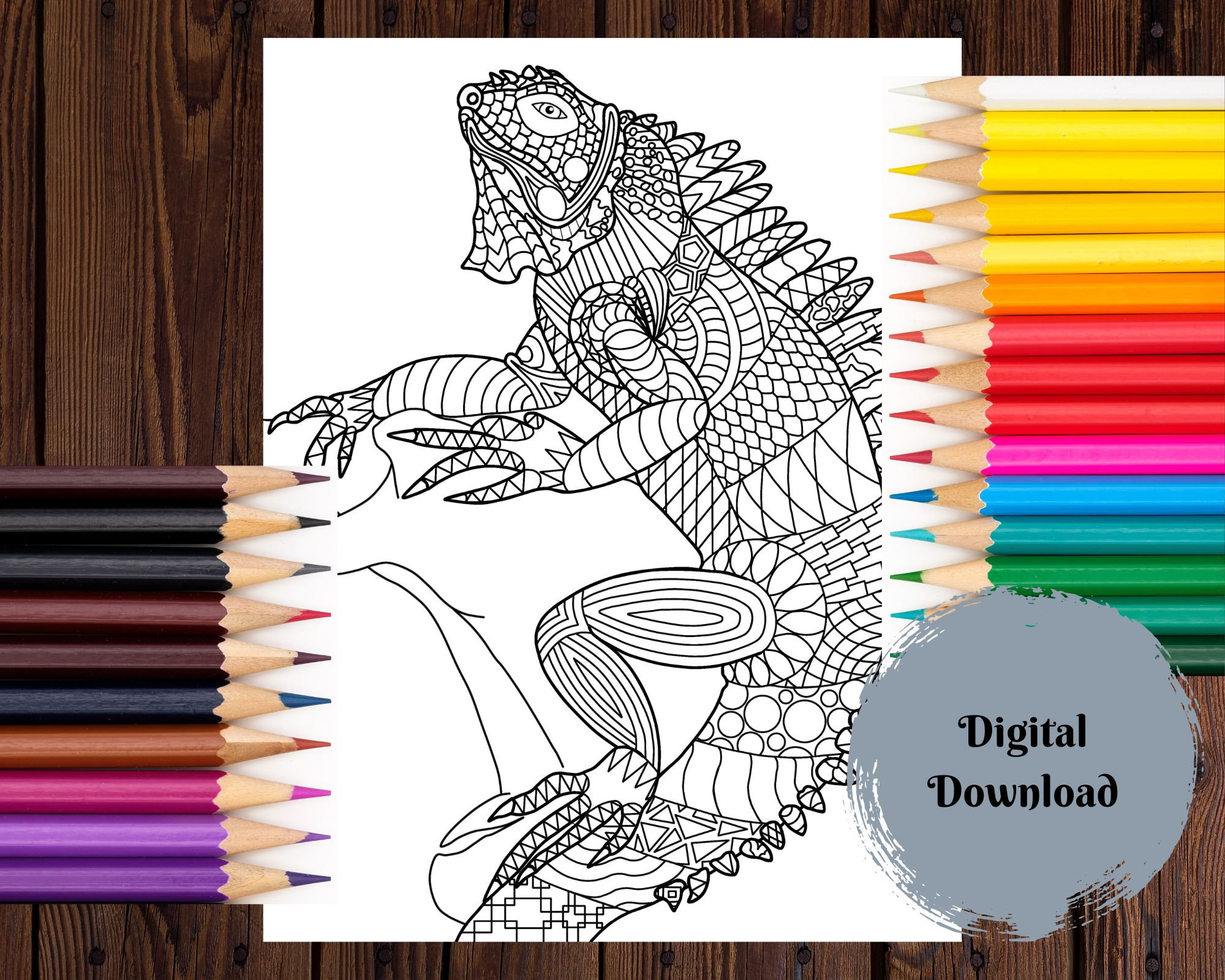 Printable Iguana Coloring Page Animal Coloring Pages Adult Etsy