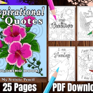 Páginas para colorir: livro para colorir inspirador, livro para colorir para adultos com citações positivas, download de PDF para impressão, páginas para colorir digitais