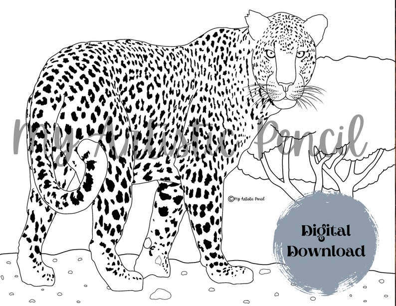 Realistic Leopard Coloring Page Animal Coloring Pages Adult - Etsy