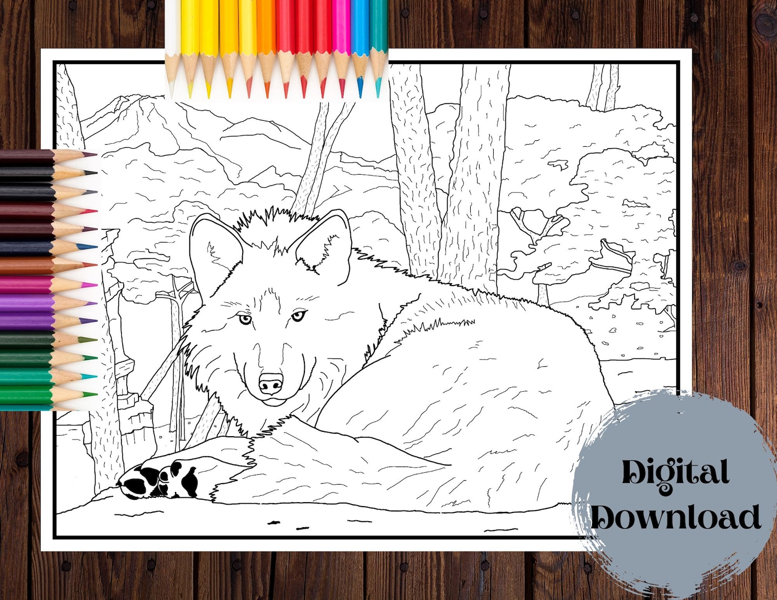 Realistic Wolf Coloring Page for Adults, Printable Colouring Book ...