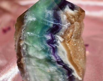 XL 1-lb Rainbow Fluorite Tower with Raw Sides & Phantom Inclusions *High Quality, Unique One-of-One, Color-Banded Natural Fluorite Crystal*