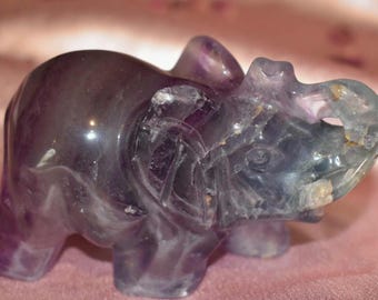 XL Candy Fluorite Elephant Carving *High Quality, Unique One-of-One, Natural Fluorite Crystal, Good Luck Symbol, Protective Animal Totem*