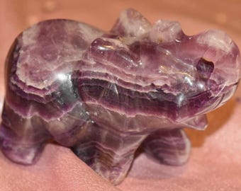 Purple Fluorite Elephant Carving, Natural Crystal Totem (13.2 oz)
