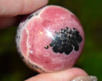 Gem Rhodochrosite Crystal Sphere, Unique Eye Formation, Druzy Carving