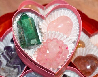 Crystal Heart Box Set, Malachite Tower, Rose Quartz, Goddess, Bracelet