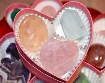 Valentine's Day Crystal Gift Set, Aquamarine Tower, Rose Quartz Heart