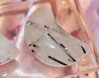 Tourmalinated Quartz Moon Carving – Black Tourmaline Crescent