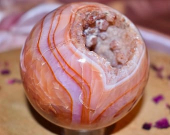 XL Carnelian Sphere with Gorgeous Druzy Pocket *High Quality, Natural Gorgeous Carnelian Carving, Fire Romance Love Passion, Sacral Chakra*