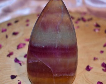 Rainbow Fluorite Teardrop Carving: Self-Standing Crystal