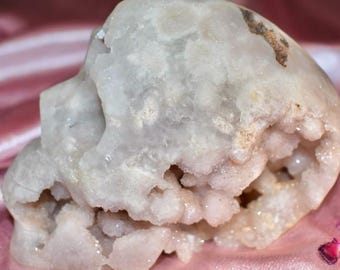 XL 2.2 POUNDS! Pink Amethyst Druzy Skull with Flower Agate *High Quality, Statement Natural Crystal Carving, Heart Chakra, Feminine Energy*