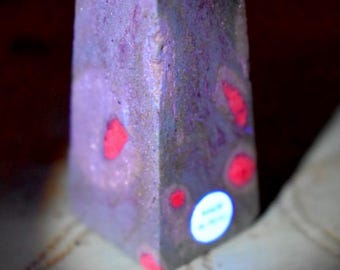 Ruby Fuchsite Tower, Natural Crystal, UV Reactive (Blacklight Included)