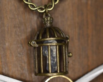 Handcrafted Caged Celestite Choker, Witchy Necklace, Antique Brass