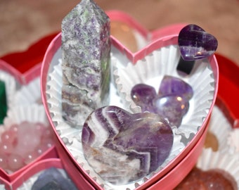 Crown Chakra Crystal Gift Set, Purple Sphalerite Tower, Amethyst Car Clip