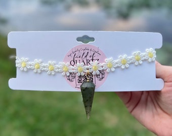 Labradorite Point Crystal Choker, Fairy Floral Pendant