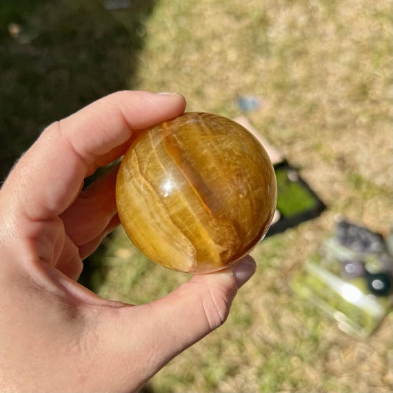 高品質の希少なイエロー フローライト マイカ スフィア *高品質、天然