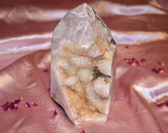 XXL 3.75 POUNDS! Pink Amethyst Druzy Tower with Ocean Jasper *High Quality, XL Natural Crystal Tower Obelisk, Heart Chakra, Feminine Energy*