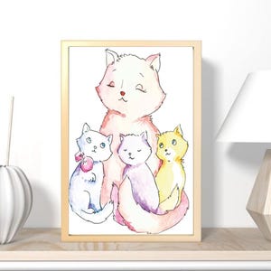 bonne fête des mères、cadeau mignon、famille de chats mignons ポスター