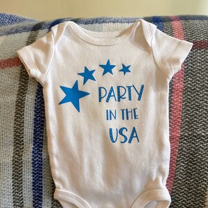 Size Newborn White &quot;Party in the USA&quot; Onesie - Baby Unisex Outfit - 4th of July - July 4th - Independence Day - Fireworks - Firecracker