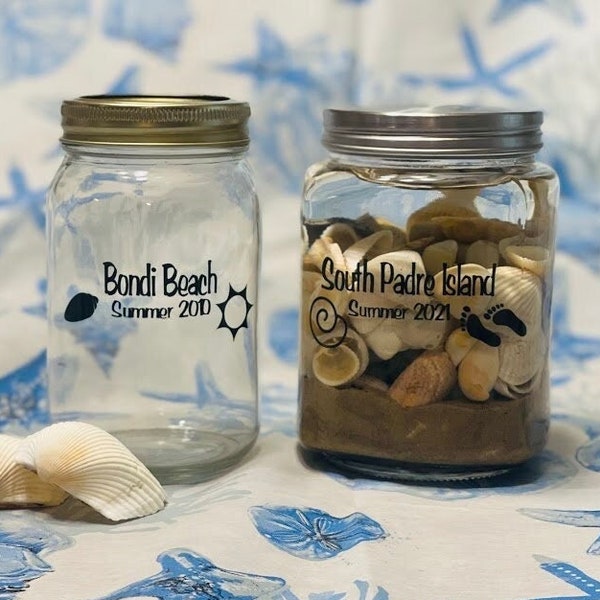 Seashell Jar - Personalized - Shells - Sea - Ocean - Sand - Gift - Collect - Grandkid - Summer - Lake - Vacation - Handmade - Unique - Beach