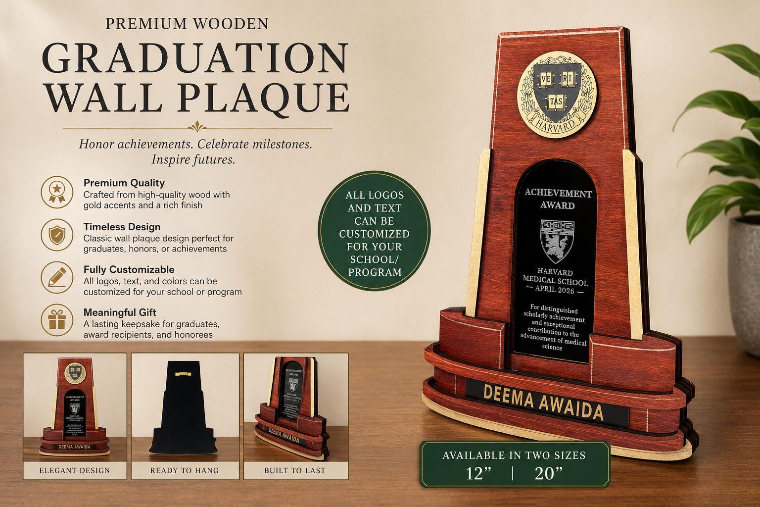 Grad Plaque Custom Graduation Wall Plaque | Personalized School Award Plaque ...