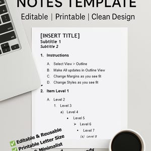 Minimalist Notes Template | Editable & Printable | Microsoft Word + Google Docs Compatible