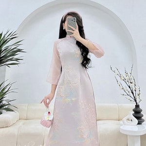SADIE Pastel Pink Ao Dai | Pre-made Ao Dai  Ao Dai for women| with Pants| Trending ao dai