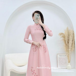 Áo dài lụa màu xanh| Pre made ao dai Viet Nam| Vietnamese