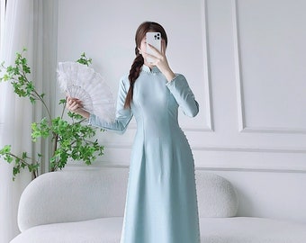 SPRING Plain ao dai with pearls| Pre made ao dai for bridesmaids| Plain| Wedding day checklist| No pants
