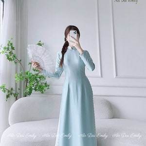 SPRING Plain ao dai with pearls| Pre made ao dai for bridesmaids| Plain| Wedding day checklist| No pants