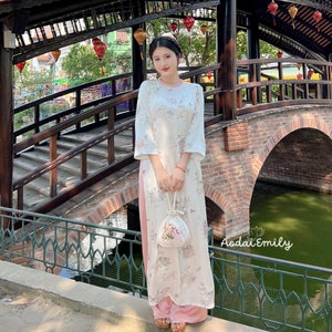 Loosing style modern ao dai set| with pants| áo dài cách tân| Ao dai Viet Nam| | Pre made Ao dai | Ao dai Tet 2025| HN133