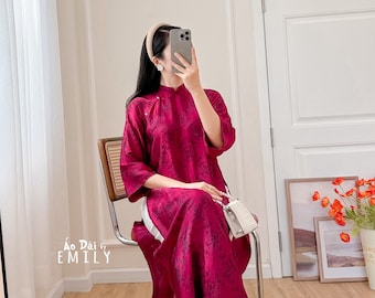 NAYA Shifted Mulberry silk ao dai| Luxury ao dai| áo dài lụa Hà Dông| Ao dai for special events| long dress| No pants